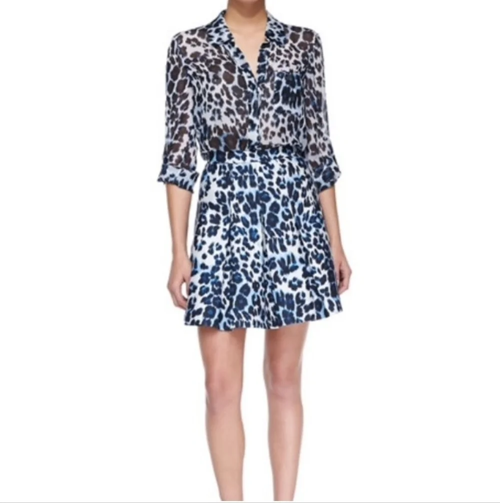 Diane Von Furstenberg Gamma Leopard Print Skirt Blue Silk Blend Mini Size 0 DVF